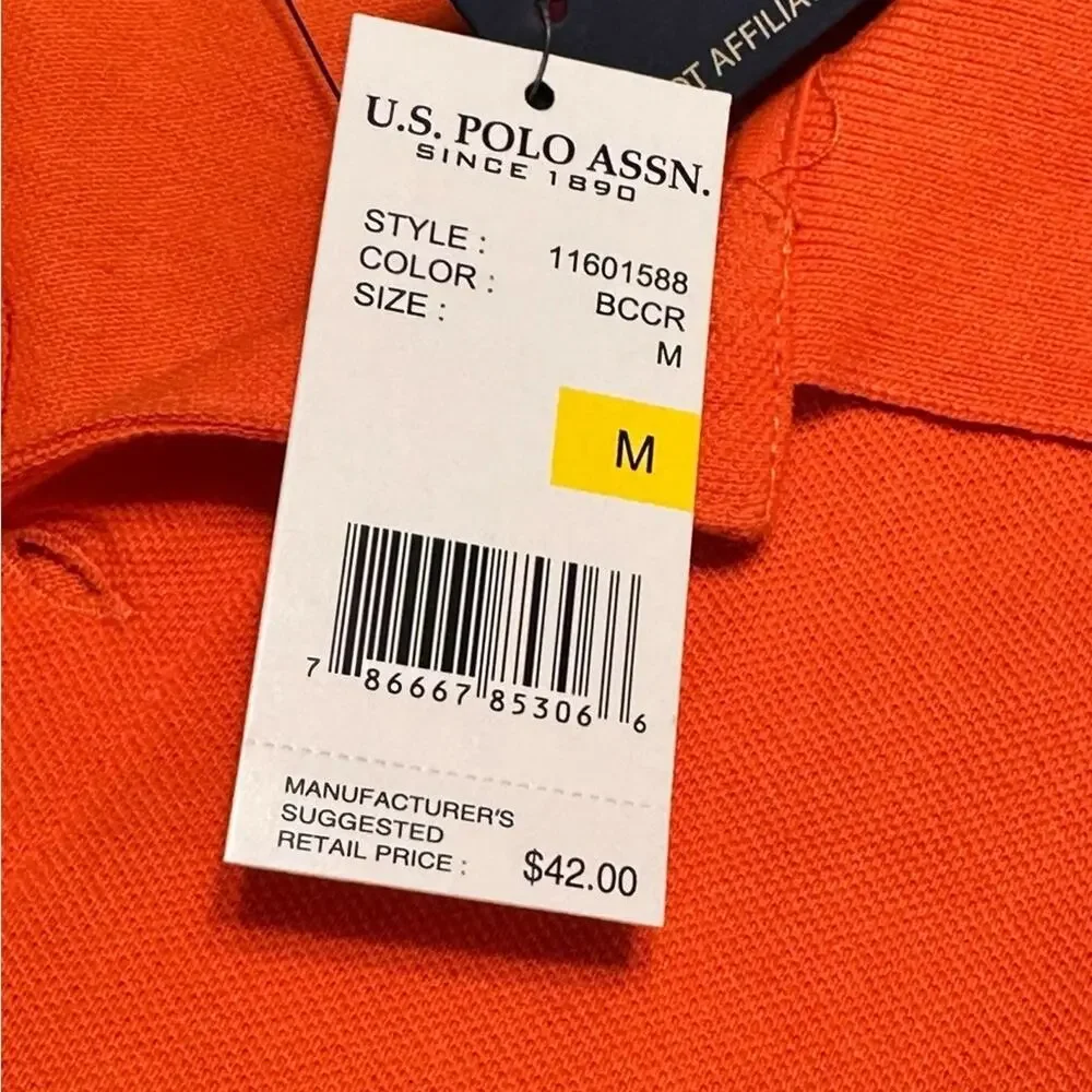 U.S. POLO ASSN Orange Men's Polo size Medium NWT